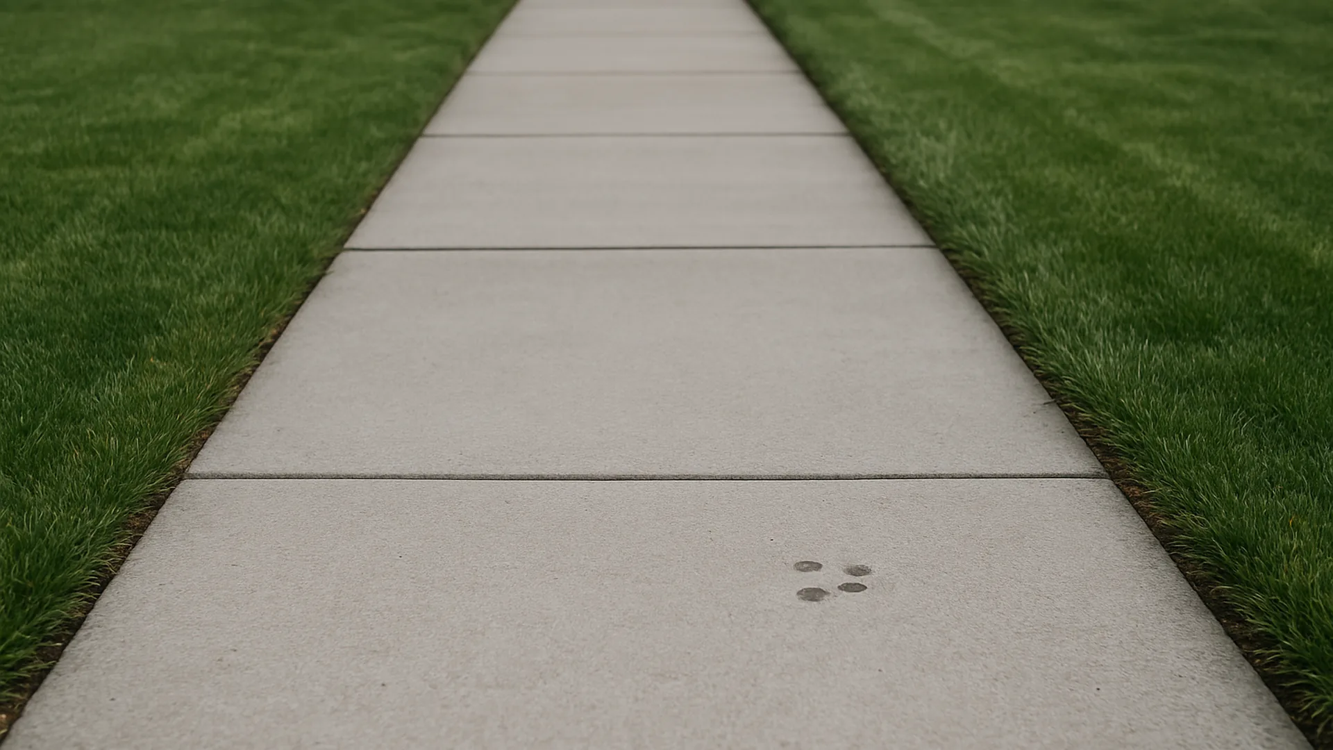 Level concrete sidewalk panels with small patched injection holes from polyjacking
