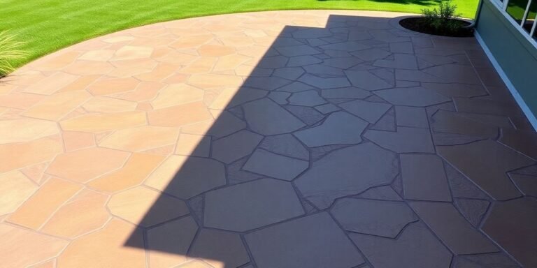 Stamped concrete patio with intricate designs in Lawrence, KS.